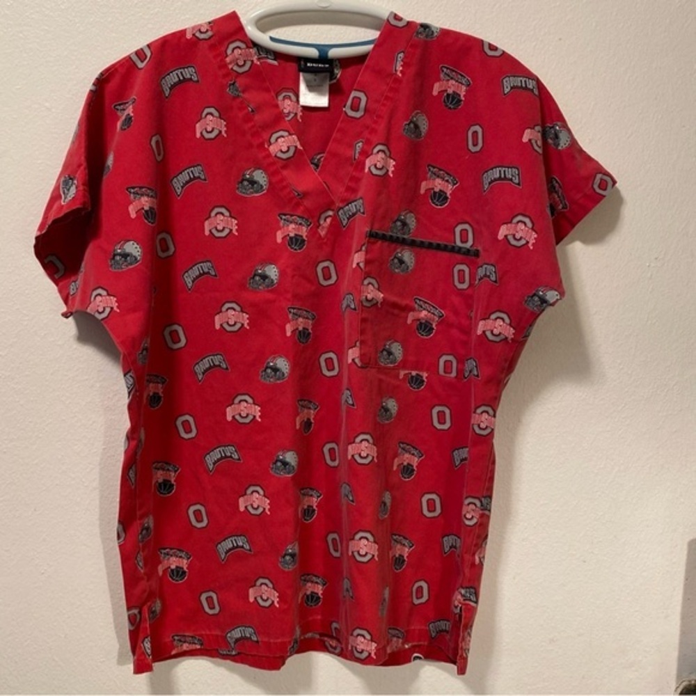 Ohio State Scrub Size Small Dudz Women’s Red V Neck Pull Over Side Split‎